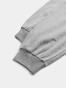 Velvienne Áo nỉ tay dài dáng rộng cổ bất đối xứng vai trễ màu trơn casual cho nữ size lớn - Xám - Xem 3