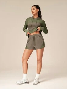 OutZeal Women Outdoor Green Shorts Gym Running Workout Elastic Waist Mesh Panel With Pockets - Green - View 2