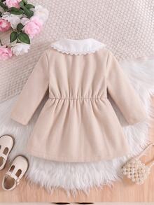 SHEIN Cute Colorblock Peter Pan Collar Long Coat For Baby Girls - Apricot - View 2