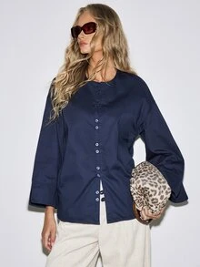 ATUI Studio Áo sơ mi denim tay dài cài nút phong cách đường phố thời trang nữ - Rửa tối - Xem 8