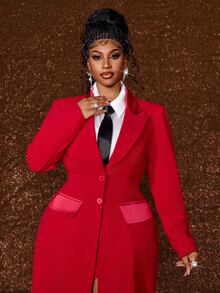 Maweii Plus Size Elegant Professional Suit Jacket And Skirt Set For Commuting - Burgundy - View 2