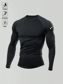 Manfinity Men's Sports T-Shirt, Elastic Fabric, Fashion Logo, Comfortable - Black - View 3