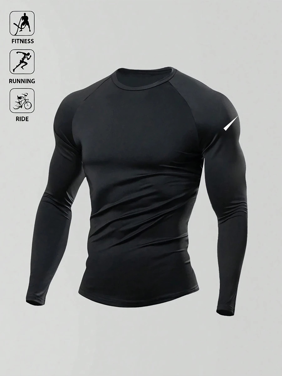 Manfinity Men's Sports T-Shirt, Elastic Fabric, Fashion Logo, Comfortable - Black - View 1