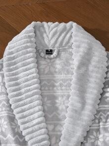 EverLounge Men's Snowflake Jacquard Flannel Robe, Autumn/Winter Thermal Lined Warm Tie-Front Bathrobe, Knee-Length Long Pajamas Loungewear - Light Grey - View 5