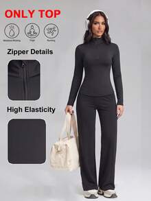 SHEIN With My Calm Women's Middle Eastern Style Black Long Sleeve Sports Top - Black - View 1