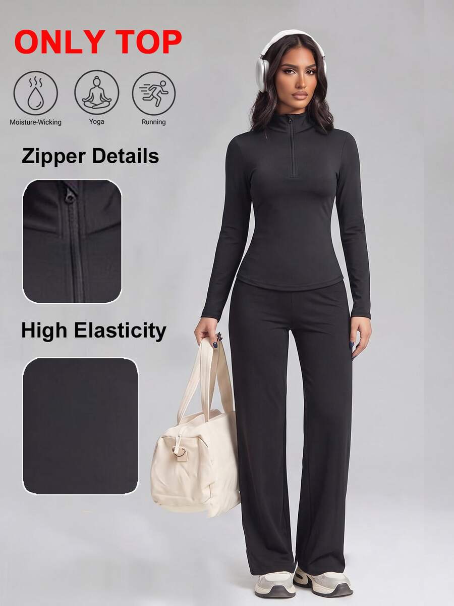 SHEIN With My Calm Women's Middle Eastern Style Black Long Sleeve Sports Top - Black - View 1