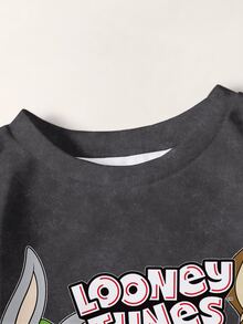 LOONEY TUNES X SHEIN Young Boy Letter Cartoon Print Crew Neck Long Sleeve Casual Sweatshirt - White - View 3