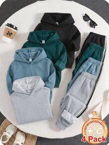 SHEIN Kids 4pcs Pieces Young Boys Casual Cute Versatile Simple Print Solid Color Jogger Pants Elastic Waist Sweatpants All-Match Multi-Pack - Multicolor - View 1