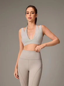 OutZeal Women Sports Bra Gym Workout Yoga Quick-Dry Bra-In Deep V Halter-Neck Bra - Light Grey - View 8
