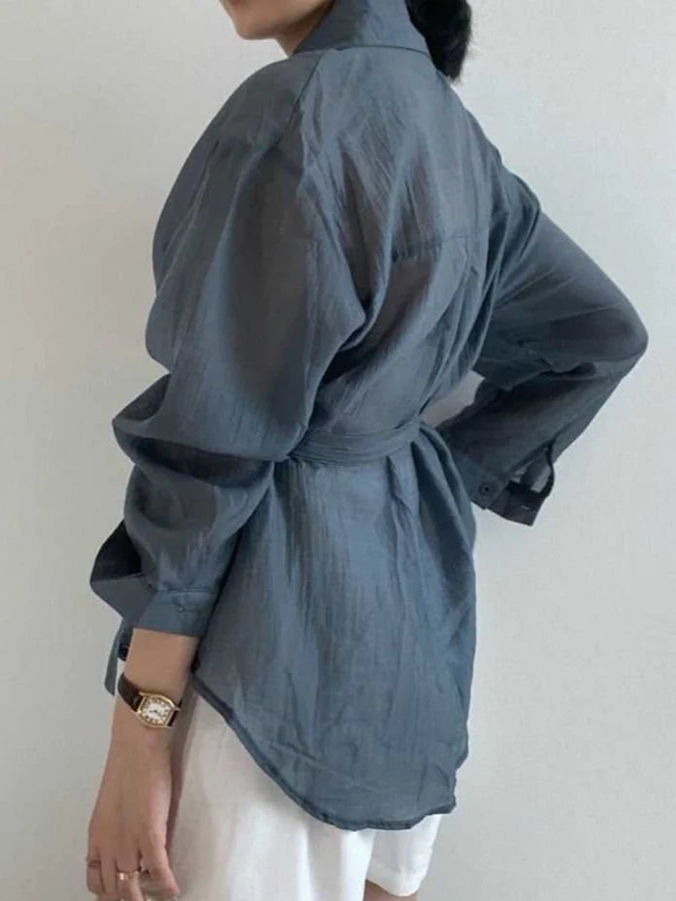 Women's Semi-Sheer Casual Button-Down Long Sleeve Shirt