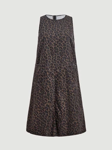 LUMIGAL Plus Size Women's Leopard Print Pocket Casual Daily Summer Denim Dress - Multicolor - View 4