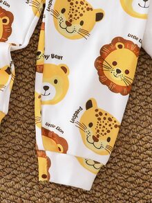 Cozy Pixies 嬰兒男/女童可愛獅子印花修身長袖上衣與鬆緊腰長褲2件套，中性嬰兒居家服，四季通用嬰兒衣著 - 黃色 - 查看 8