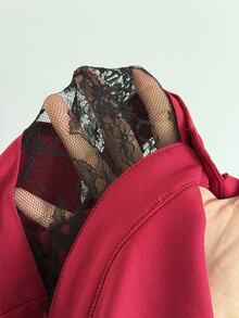 Sunspun Plus Size Dark Style Shirt Collar Lace Patchwork Puff Long Sleeve Blouse - Burgundy - View 8
