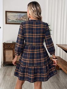 EMERY ROSE Women's Vacation Plaid Button Ruffle Hem Dress - Multicolor - View 2