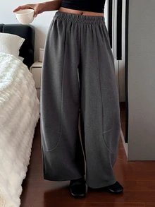 DAZY Women's Solid Color Elastic Waist Loose Fit Lounge Pants - Grey - View 9
