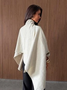 Aloruh Abrigo largo para mujer de estilo minimalista para ir al trabajo, nuevo para otoño/invierno, color albaricoque, con capa de lana, bufanda y abertura asimétrica - Albaricoque - Ver 8