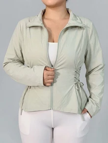Dazy Plus Autumn Long Sleeve Green Waist-Cinching Drawstring Sport Fitness Casual Outdoor Jacket - Fresh Green - View 3