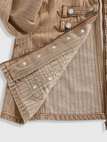 ROMWE Grunge Punk Nautical Punk Vintage Metal Buckle Distressed Washed Denim Thin Jacket - Brown - View 6