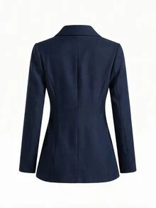 SHEIN Clasi 女款優雅鈕扣長袖夾克與金屬扣長褲套裝 2件組 - 藏蓝色 - 查看 7