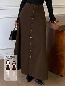 Dazy Tall Women's Long Denim Casual Skirt - Brown - View 1