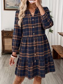 EMERY ROSE Women's Vacation Plaid Button Ruffle Hem Dress - Multicolor - View 3