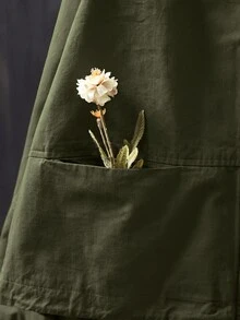 SHEIN LUNE 大尺碼女款長袖前拉鍊連帽寬鬆休閒夾克 - 軍綠色 - 查看 3