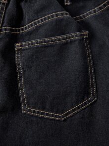 LUMIGAL Plus Size Women's Casual Cropped Jeans With Pocket And Vintage Button Design - Black - View 5