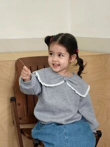 DAZY Infant/Toddler (Girl) Bowknot Fresh Korean Style Casual Spring/Autumn Long Sleeve Sweatshirt - Grey - View 5
