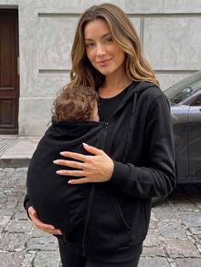 Momance Elegant Solid Color Maternity 3-In-1 Jacket For Home Wear Fall - Black - View 6
