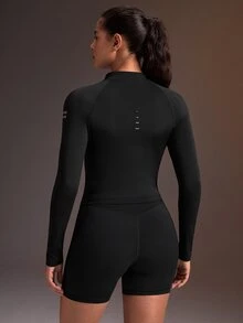 Powerista Women's Half-Zip Raglan Long Sleeve Casual Fitness Sports Sweatshirt - Black - View 2