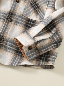 SHEIN Baby Boy Plaid Pattern Turndown Collar Long Sleeve Button-Up Shirt - Brown - View 5