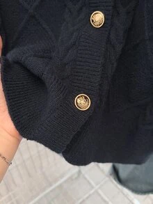 GlowEve CURVE Plus Size Women's Diamond Lattice Pattern Rope Detail Fashion Casual Elegant Pullover Knit Sweater Cardigan Solid Color Long Sleeve Button-Up Winter - Royal Blue - View 10