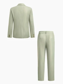 EASEVO Plus Size Men's Solid Color Long Sleeve Jacket And Pants Casual Suit Set - Green - View 2