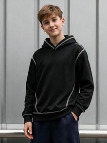 SHEIN 青少年男孩休閒寬鬆舒適百搭純色連帽衫，秋冬女款衣物 - 彩色 - 查看 1