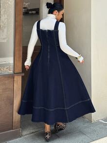 Dazy Plus Dark Wash Blue Fitted Elegant Layered Tank Style Denim Dress Spring Summer Autumn - Dark Wash - View 6
