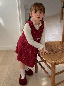 Hapijoa Young Girl Sweet Pleated Sleeveless Dress - Red - View 6