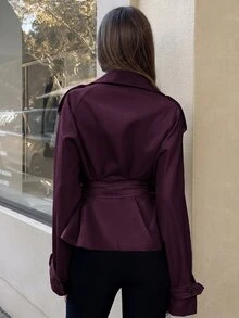 Aloruh 女款街頭風鈕扣高領長袖夾克 - 紫色 - 查看 2