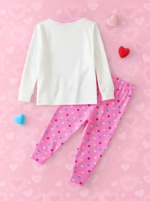 THE POWERPUFF GIRLS X SHEIN Baby Girl Cartoon Pattern Long Sleeve Top And Pants Casual Daily Home Pajama Set - Pink - View 2