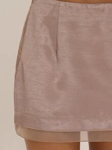 MUSEYN Beige Satin Organza Hem Mini Skirt Versatile Lounge Everyday Date Night Chic New Season Fall - Khaki - View 6