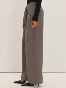 MUSEYN Grey Wove Knot Detail Wide Leg Tailored Trousers Versatile Everyday Date Night Chic New Season Fall - Dark Grey - View 3