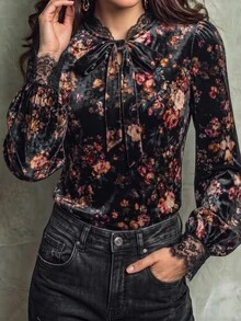 LUMIGAL Winter Women's Knitted Printed Elegant Autumn Blouse - Black - View 6
