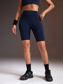 Powerista Women's High Waist Daily Fitness Sports Shorts - Navy Blue - View 3