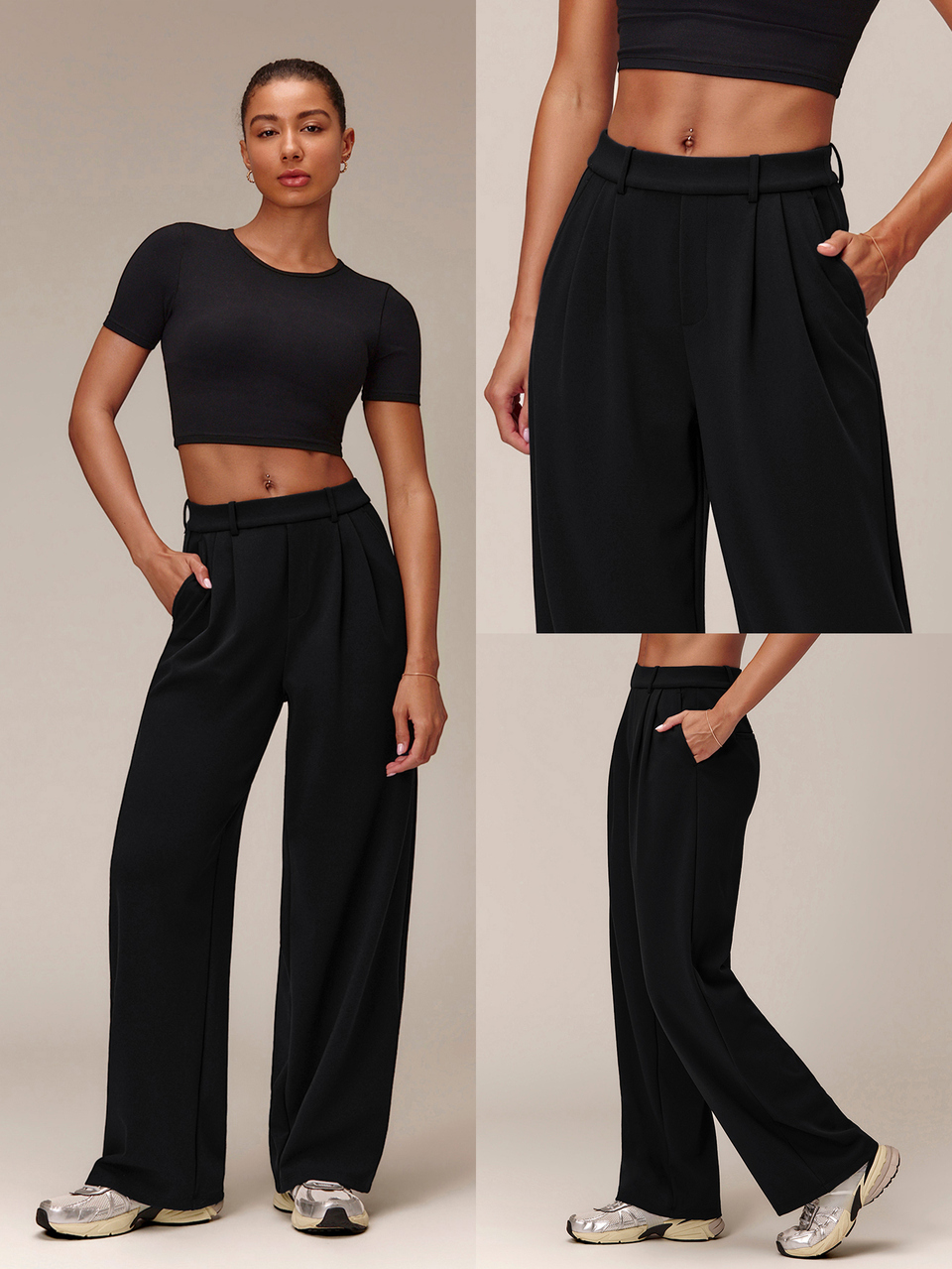 On-The-Go Utility Pants Wrinkle-Resistant Stretchy With Elastic Waistband, Belt Loops, Faux Fly & Side Pockets Daily Casual Work Wear