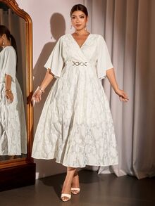 Cravure Plus Size Women's Elegant Vintage Dress, Jacquard Fabric, Autumn/Winter Style, Suitable For Party, Birthday Party, Wedding Season, Evening Event - Apricot - View 3