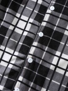 EverLounge Men's Autumn/Winter Flannel Plaid Loungewear Set, Lapel Cardigan Button Long Sleeve Pants Loose Fit Pajama 2 Pieces Set, Suitable For Outdoor Wear - Grey - View 5