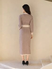 DAZY Women's Houndstooth Casual Everyday Summer Knit Dress - Brown - View 2