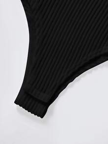 SHEIN LUNE Kemeja Dalam Leher Tinggi Bergaris Warna Polos Baru, Lapisan Dasar Rajut Lengan Panjang yang Melangsingkan, Pakaian Dalam Serbaguna untuk Musim Gugur, Pas di Bagian Bawah, Anti Selip, Kantor, Hitam Sederhana - Hitam - View 4