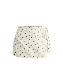 ROMWE Kawaii Women's Cute Polka Dot Denim Set - Beige - View 6