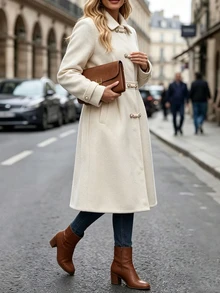 EMERY ROSE Plus Size Women's Elegant New Chinese-Style Button Wool Knee-Length Apricot Coat, Suitable For Evening Events And Autumn-Winter Wear. - Apricot - View 6