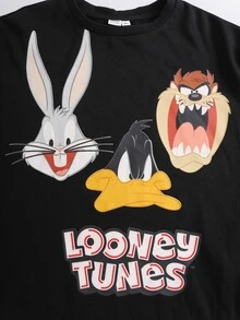 LOONEY TUNES X SHEIN Tween Boy Crew Neck Long Sleeve Sweatshirt And Sweatpants Casual Set - Black - View 4